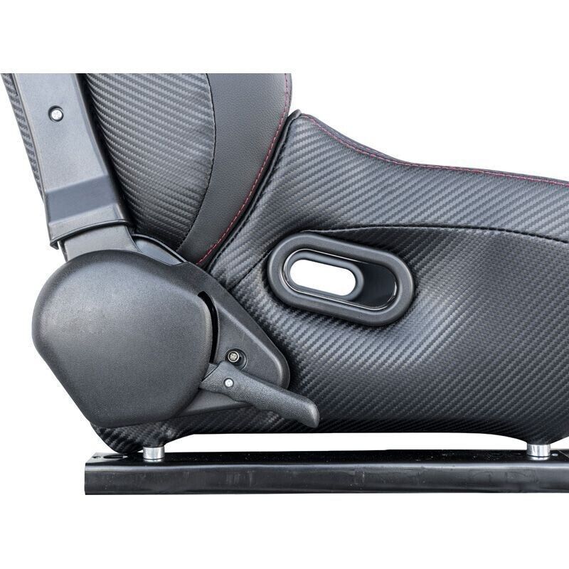 Simoni Racing Universal Supercar Premium Bucket Seat Black Carbon Fibre Red Stitch + slide runners