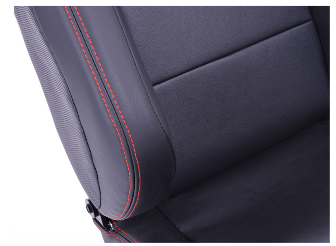 FK Pair of Universal Recline & Tilt Sports Bucket Seats - RS Carbon Fibre Black with Red Stitching