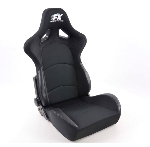 FK Pair Universal Fixed Back Bucket Sports Seats BLACK Fabric Wing Edition