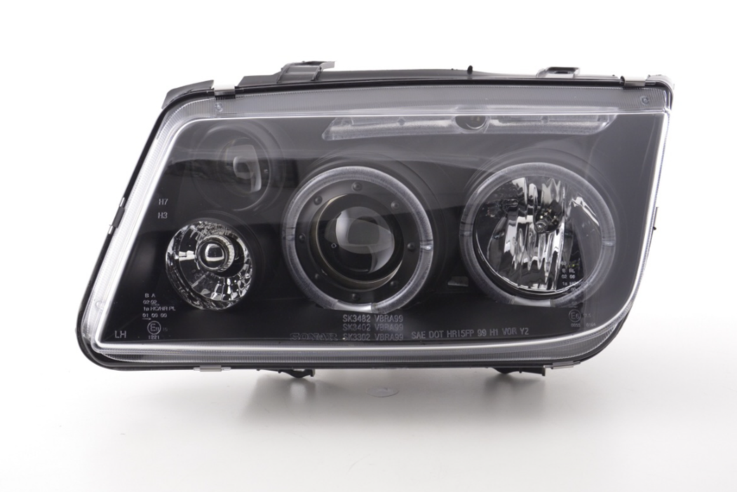 FK Paar LED DRL Angel Eye Projektor-Scheinwerfer-Set VW Bora 1J 98–05 schwarz RHD