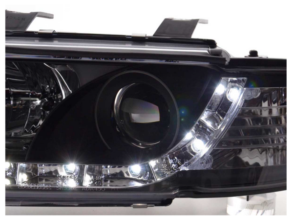 FK LED DRL Lightbar Scheinwerfer Audi A4 B5 8D 95-99 schwarz S4 LHD