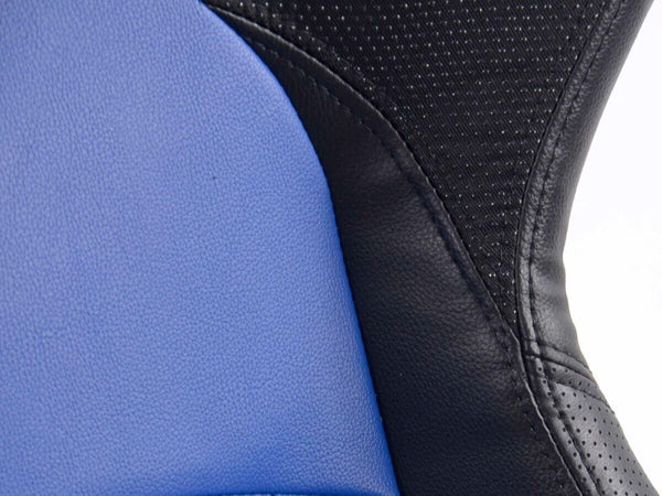 FK Pair Universal Fixed Back Bucket Sports Seats BLACK BLUE Big Wing Edition