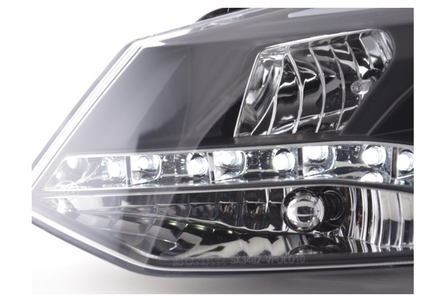 FK Par LED DRL Faros Projektoren VW Polo 6R 09+ Negro Rhd Plug&amp;Play