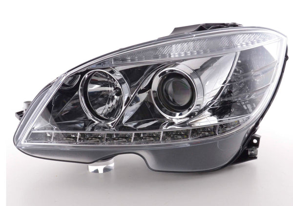 FK LED DRL Angel Eye Projector Headlights Mercedes C-Class W204 07-10 chrome LHD