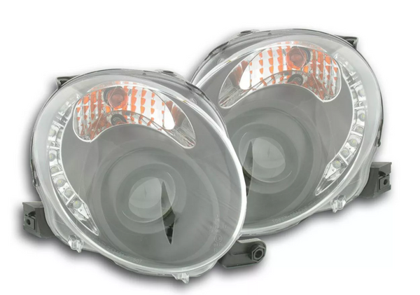 FK Pair LED DRL Halo Lightbar Headlights Fiat 500 150 07+ black smoke LHD