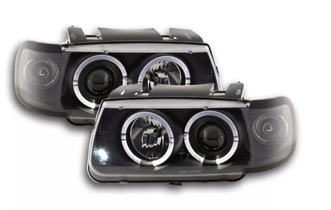 FK LED DRL Angel Halo Ring Eye Headlights VW Polo 6N 94-99 Black LHD