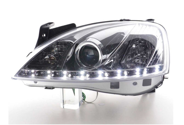 FK Opel Vauxhall Corsa C 01-06 LED DRL Halo Lightbar Projector Headlights LHD