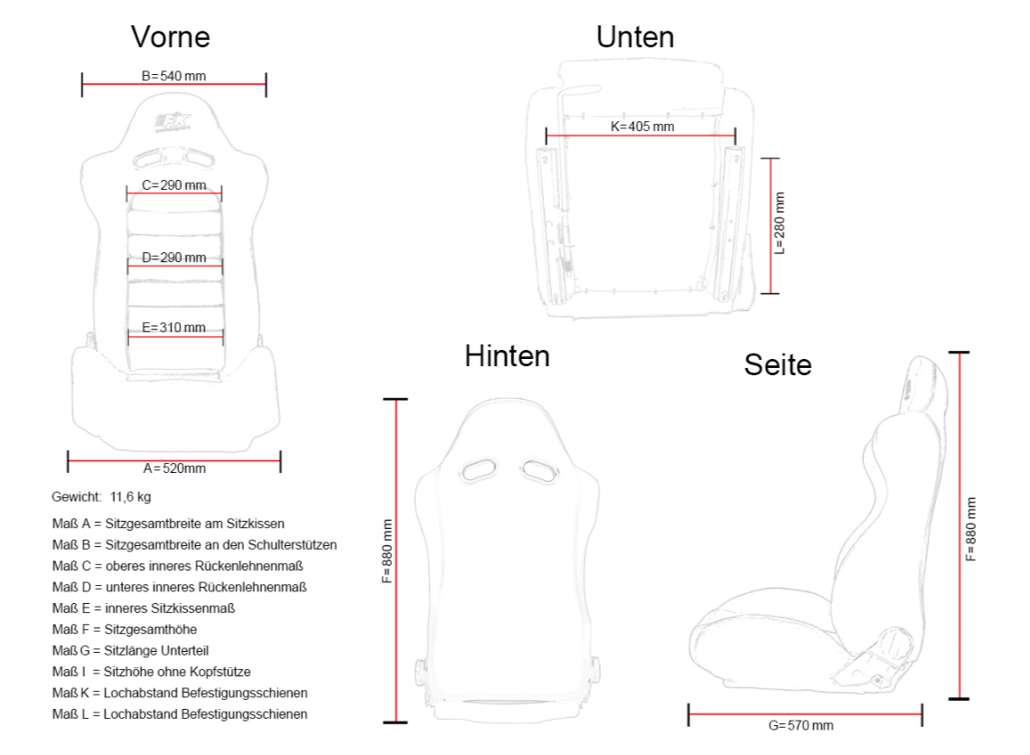 FK Paar Schalensportsitze Set Auto Schwarz &amp; GRAU Auto Van 4x4 Custom Project