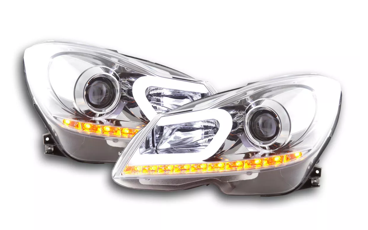 FK Set Mercedes C-Class W204 204 11-14 chrome LED DRL HEADLIGHTS AMG LHD C63