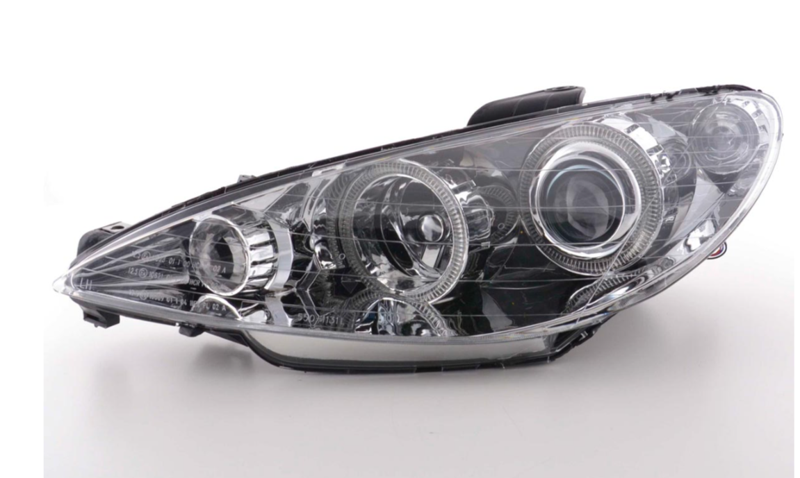 FK LED DRL Barra Liviano Halo Proyector Faros Peugeot 206 98-03 Cromo LHD &amp; Rhd