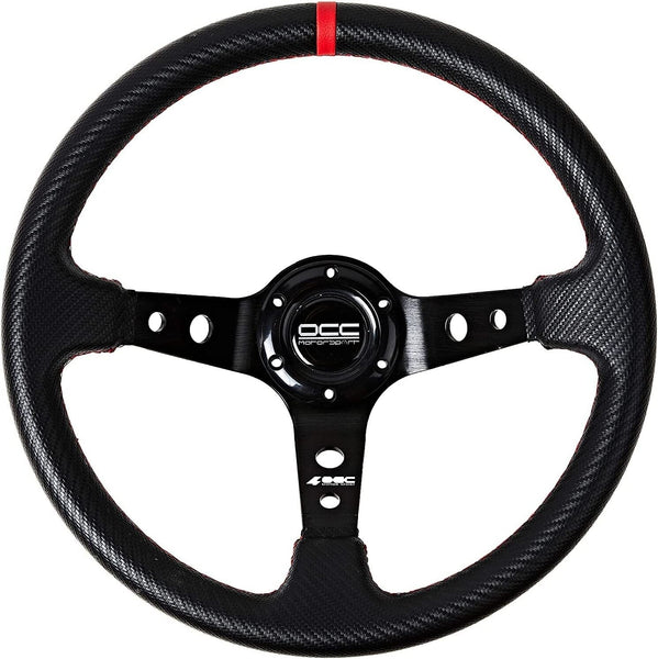 OCC MOTORSPORT Carbon Weave Red Stitch STEERING WHEEL 350mm 14" BLACK