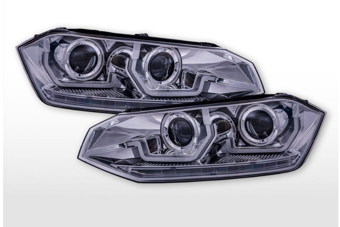 FK NEW LED DRL Lightbar Headlights VW Polo 6R 2010+ chrome LHD