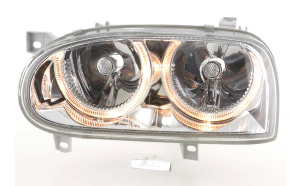 FK LED DRL Angel Eye Scheinwerfer VW Golf 3 MK3 1HXO 1 EXO 1H 92-98 Chrom LHD