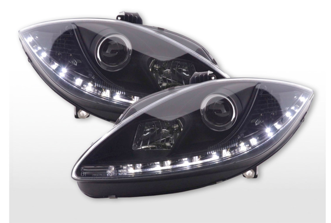 FK Pair LED DRL Lightbar Halo headlights Seat Leon 1P 2 MK2 09+ black smoke LHD