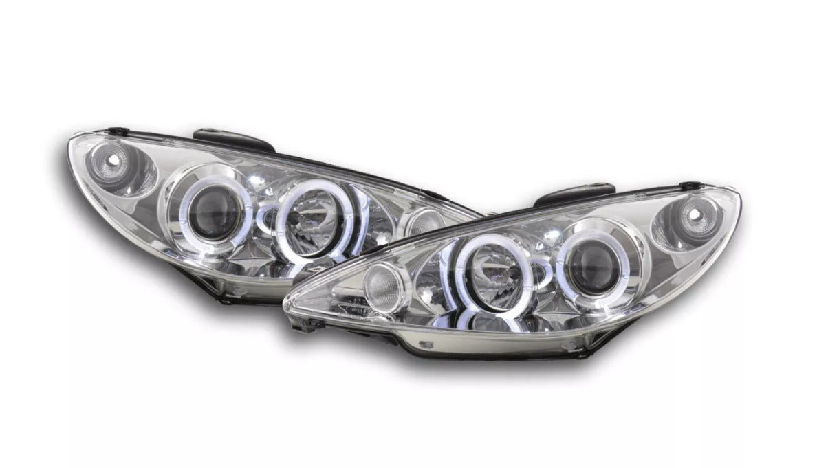 FK LED DRL Angel Eye Halo Ring headlights Peugeot 206 02-05 chrome LHD