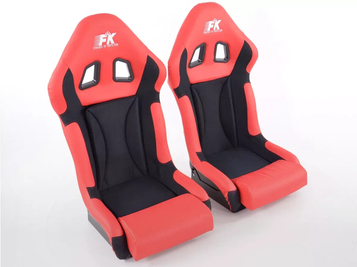 FK Pair RED BLACK Universal Full Bucket Sports Seats - Deluxe FG Glossy Back