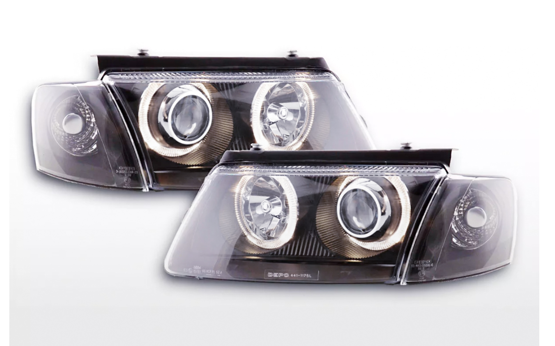 FK Set LED DRL Halo Eye Projektorscheinwerfer VW Passat 3B B5 97-00 schwarz RHD LHD