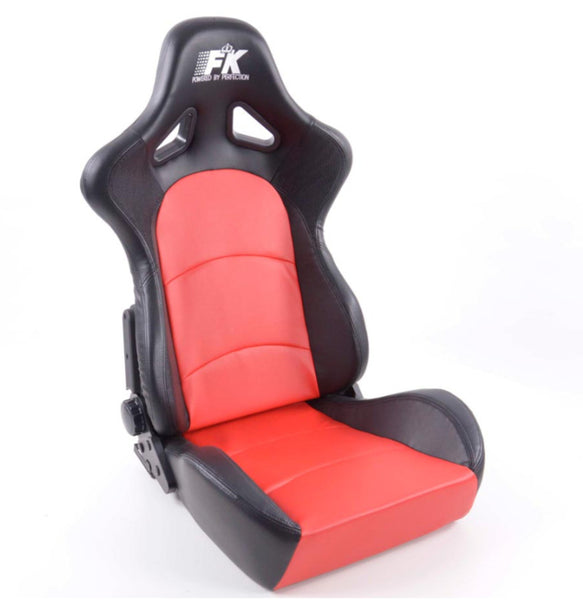 FK Pair Universal Fixed Back Bucket Sports Seats BLACK & RED Wing Edition