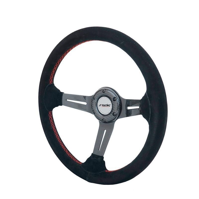 Simoni Racing Universal Suede Steering WHEEL High End Real Carbon Black Red