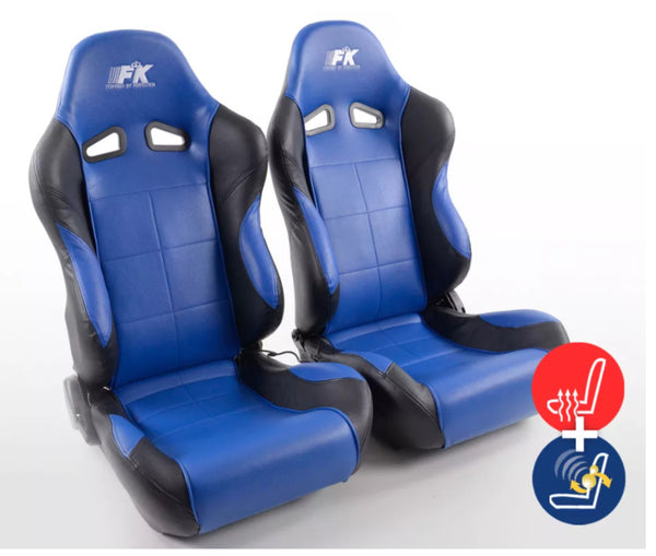 FK Universal Reclining Bucket Motorsports Seats - Blue Comfort Heated & Massage