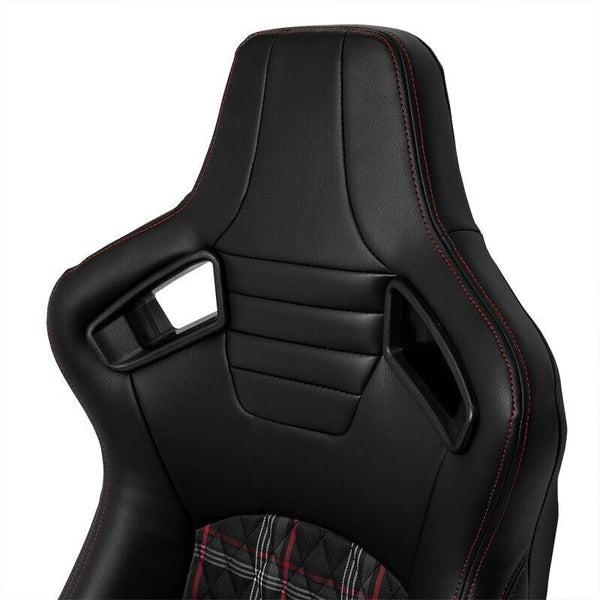 AUTOSTYLE GT x1 Universal Sports Bucket Seats Black & Red Check + runners