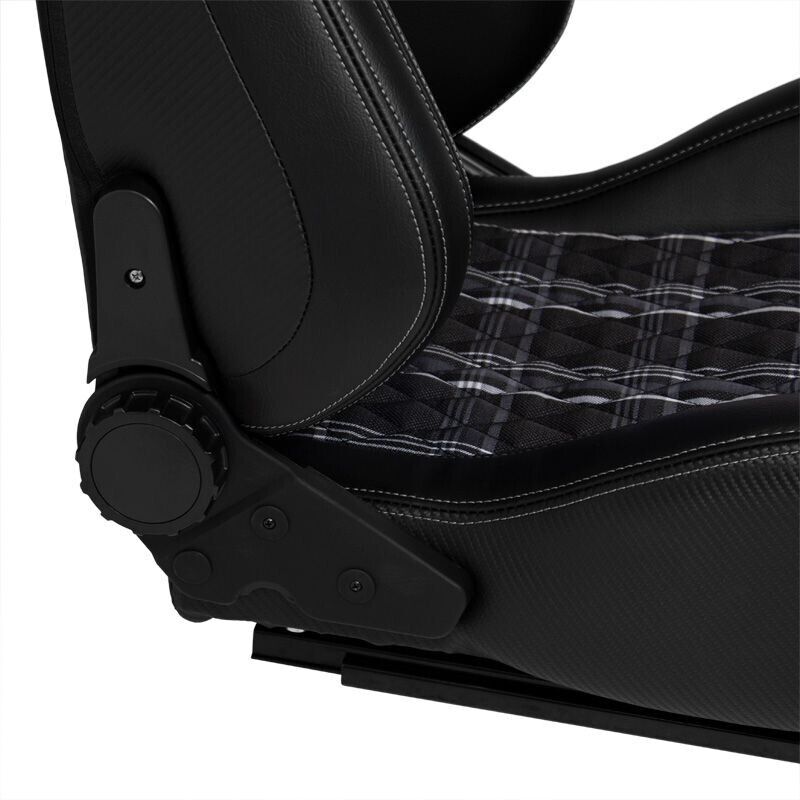 AUTOSTYLE GT x1 Universal Sports Bucket Seats Black & Grey Plaid Check + runners