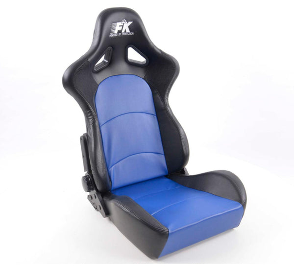 FK Pair Universal Fixed Back Bucket Sports Seats BLACK & BLUE Wing Edition