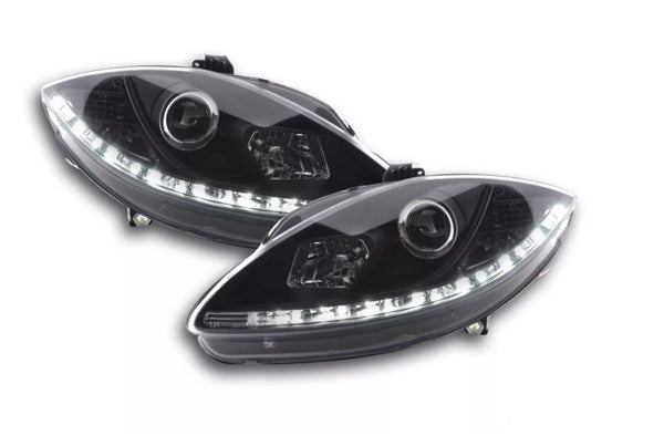 FK Pair LED DRL Projector Halo Headlights Seat Leon 1P Altea 5P 05-09 black LHD