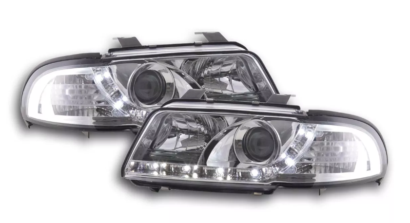 FK LED DRL Halo Lightbar headlights Audi A4 B5 8D 99-01 chrome S4 LHD