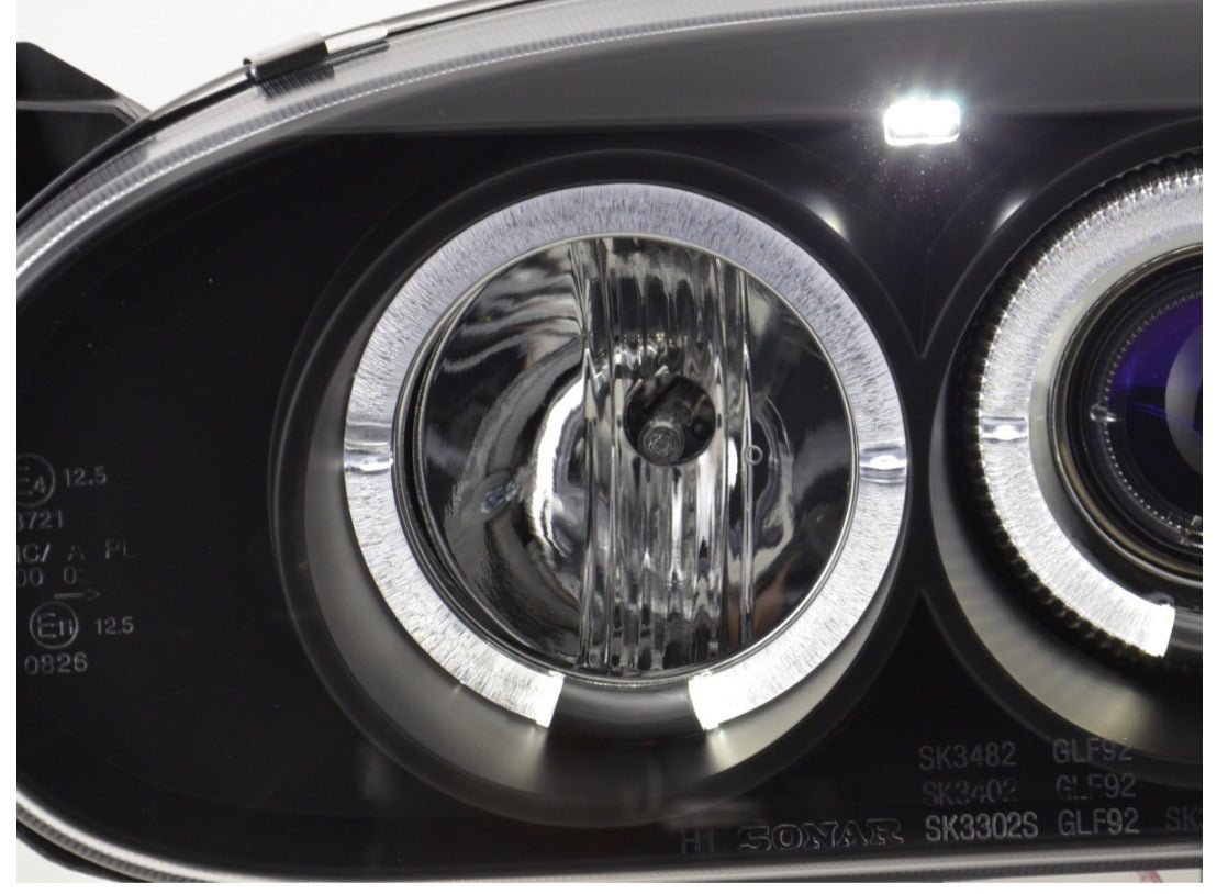 FK LED DRL Angel Eye Projector headlights VW Golf 3 MK3 1HXO EXO 91-97 LHD BLACK