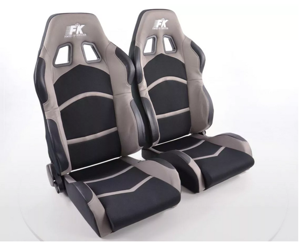 FK Pair Universal Recline & Tilt Fwd Bucket Sports Seats Black & Grey Edition