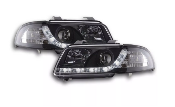 FK LED DRL Halo Lightbar Headlights Audi A4 B5 8D 99-01 black S4 LHD