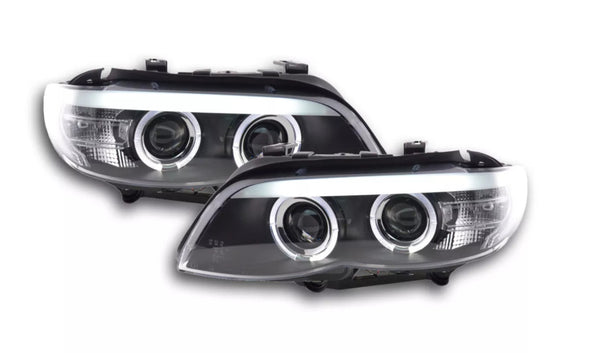 FK Pair LED DRL Halo Angel Eye XENON headlights BMW X5 E53 03-06 BLACK LHD