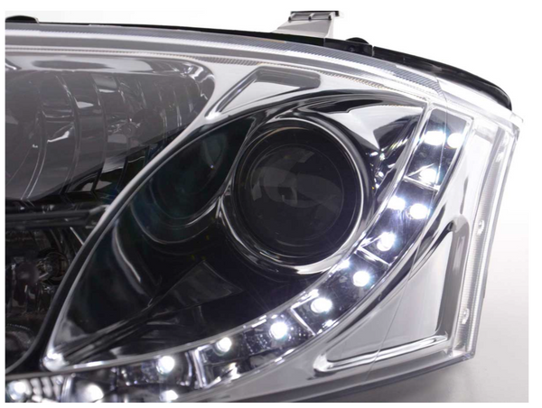 FK Paar LED DRL Lightbar 1.8 3.2 Scheinwerfer Audi TT 8N 99-06 Chrom Schwarz LHD