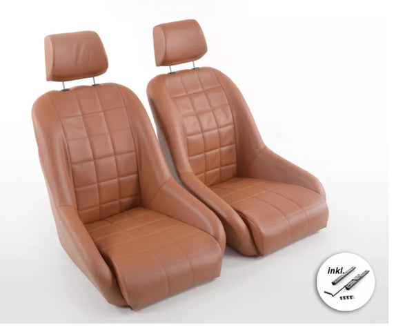 FK Pair Brown Universal Classic Car Retro Kit Speedster Sports Full Bucket Seats