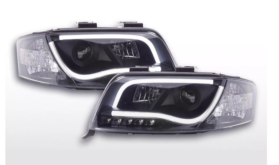 FK Pair LED DRL Halo Lightbar Black Headlights A6 C5 4B 01-04 S6 LHD