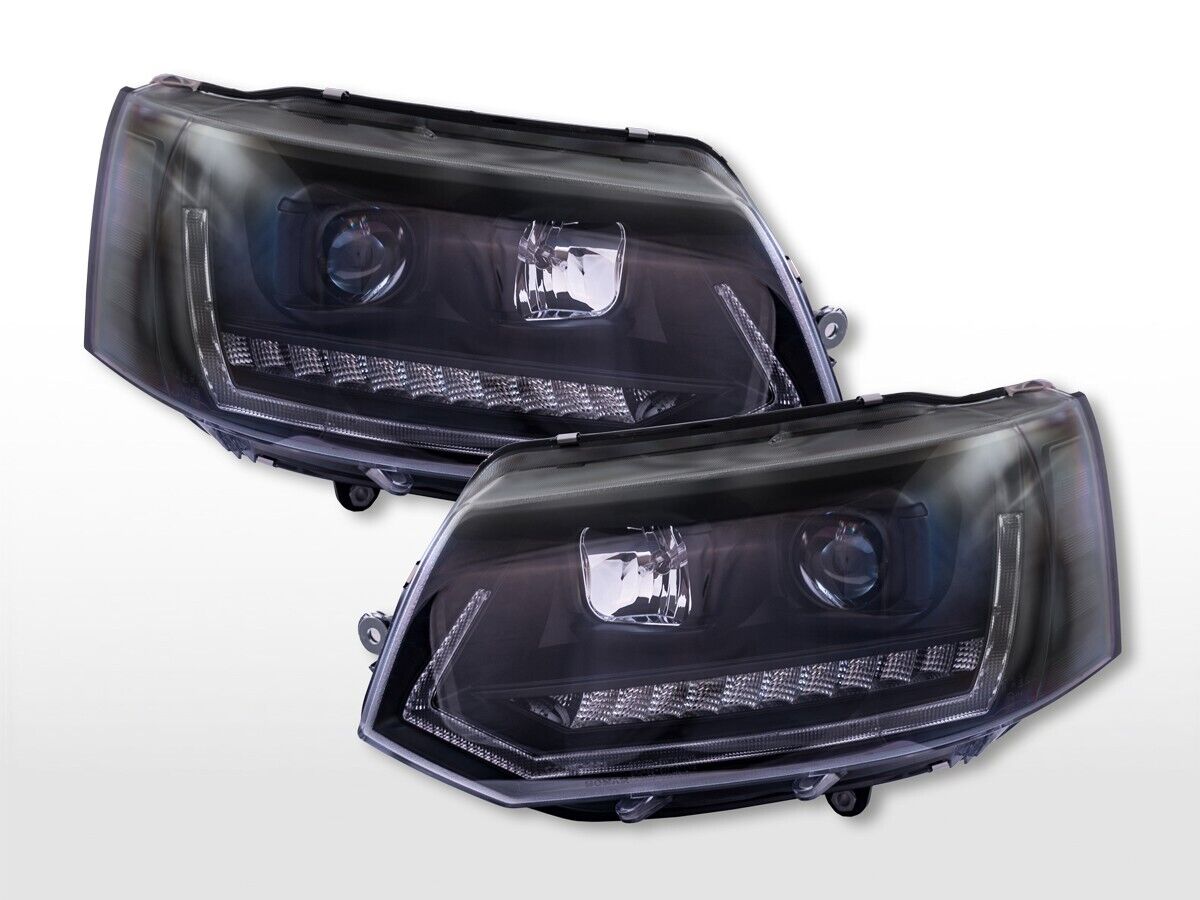 FK Pair LED DRL Lightbar Headlights VW Van Camper Transporter T5 10-15  Black LHD