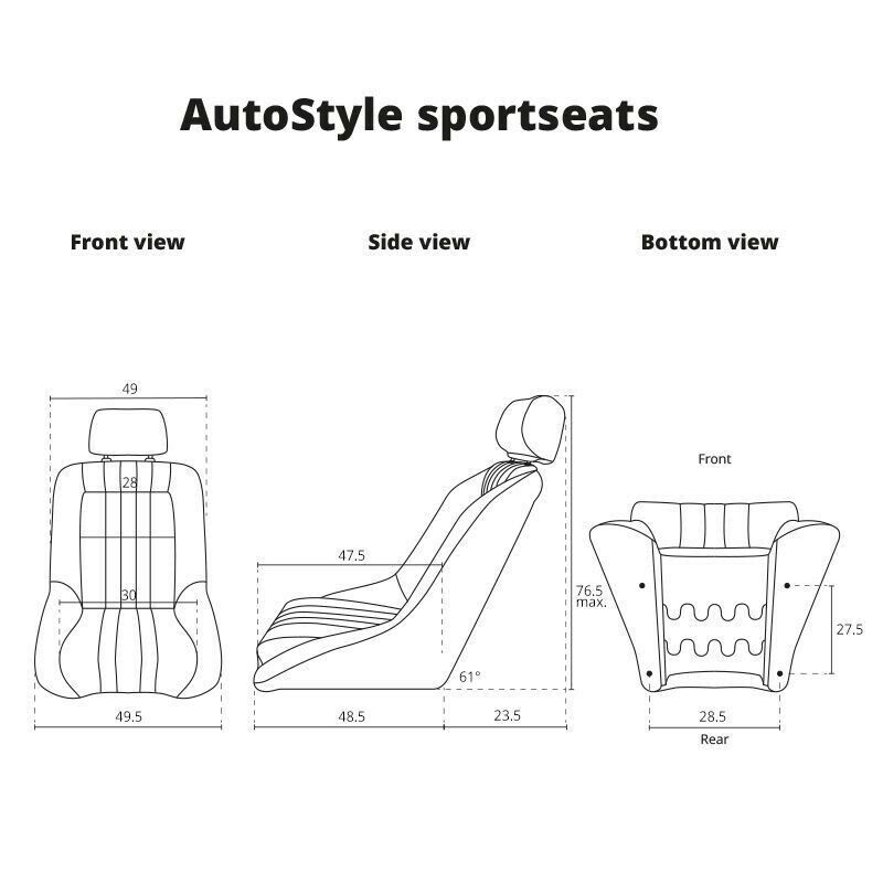 AS x2 Univ Classic Car Retro Kit Sports Fixed Back Bucket Seats Black + slides