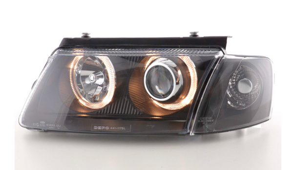 FK Set LED DRL Halo Eye Projektorscheinwerfer VW Passat 3B B5 97-00 schwarz RHD LHD