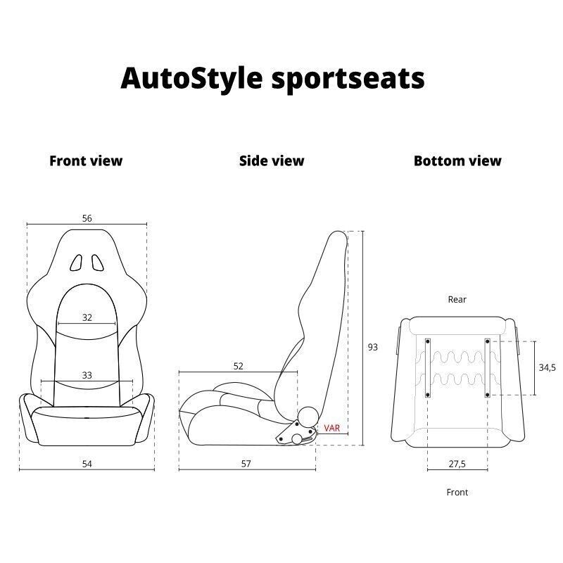 AST x2 Universal Sports Bucket Seats Carbon Fibre Black Fold Recline + slides