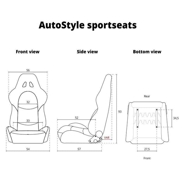 AST x2 Universal Sports Bucket Seats Carbon Fibre Black Fold Recline + slides