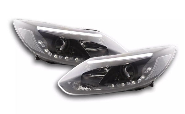 FK Pair LED DRL Lightbar headlights Ford Focus 3 MK3 2010+ black C346 ST RS LHD