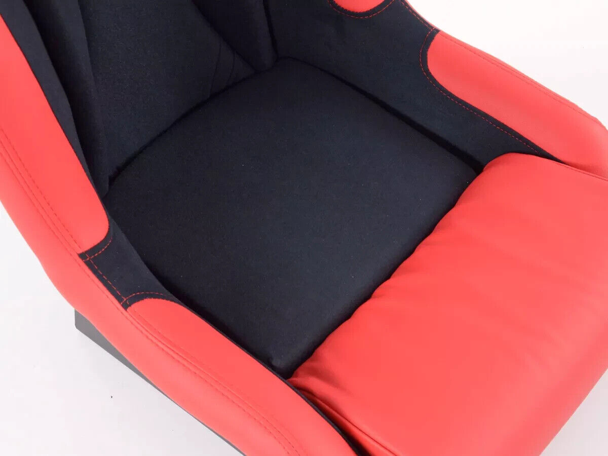 FK Pair RED BLACK Universal Full Bucket Sports Seats - Deluxe FG Glossy Back