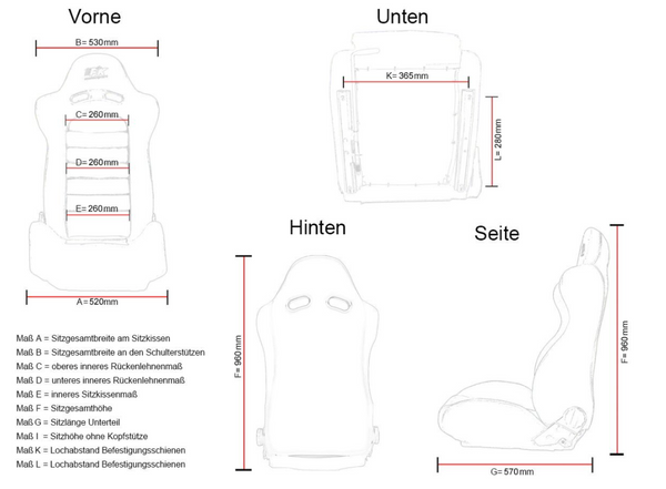 FK Paar Universal-Schalensportsitze, rotes Syn-Leder + Gleitschienen