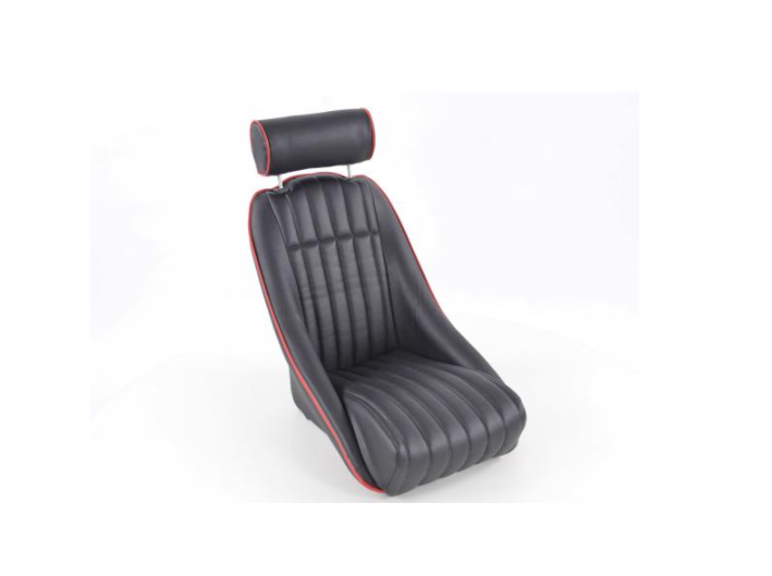 FK Pair Black & Red Piping Classic Car Retro Kit Speedster Sports Car Full Fixed Back Bucket Seats