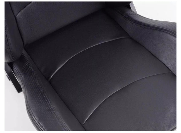 FK Pair Universal Fixed Back Bucket Sports Seats BLACK Heated Hot Edition