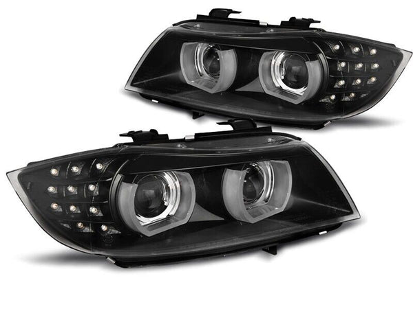 Tuning-Tec Pair LED DRL 3D Halo Headlights BLACK XENON AFS BMW E90 e91 09-11 LHD