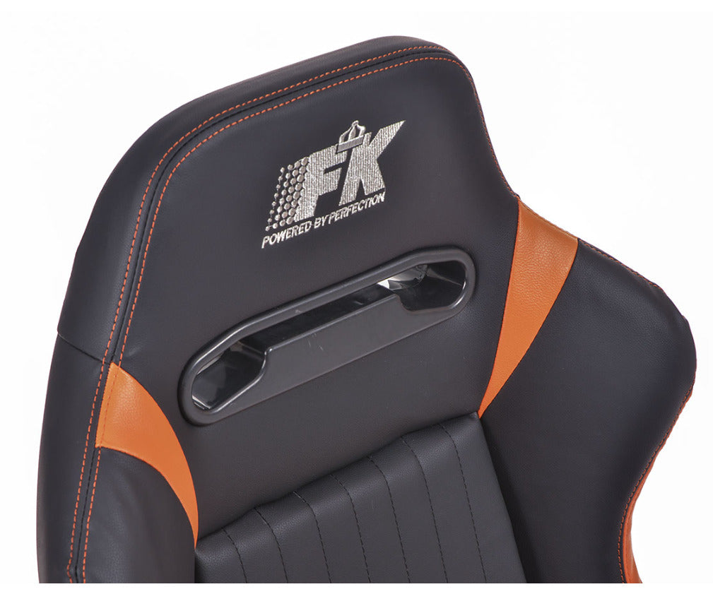 FK Pair Bucket Sports Seats Set Car Black ORANGE Motorsport Deluxe Recline