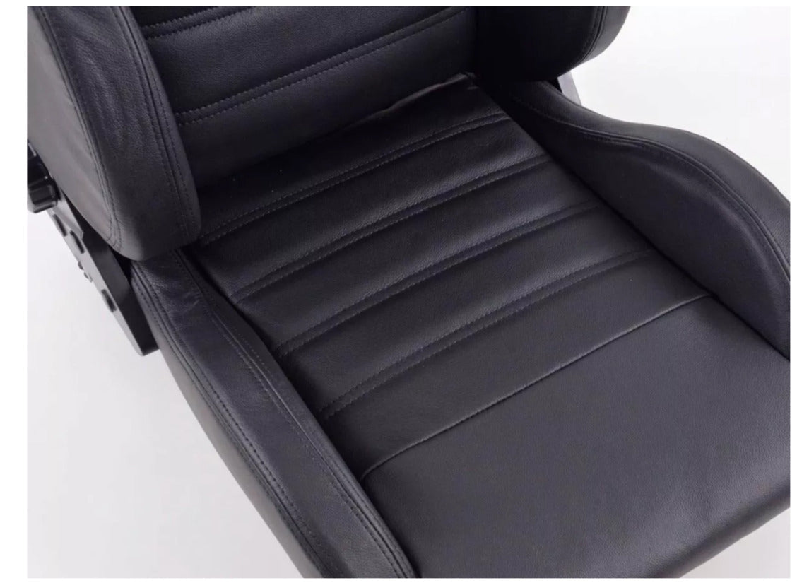 FK Pair Universal Reclining Bucket Sports Seats Black REAL LEATHER Race Edition