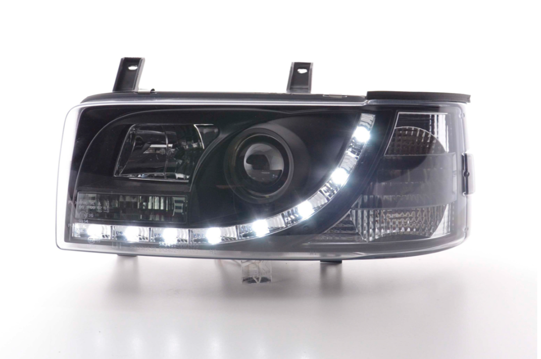 FK Set LED DRL Devil Eye Projector Headlights VW Transporter T4 90-96 Black LHD